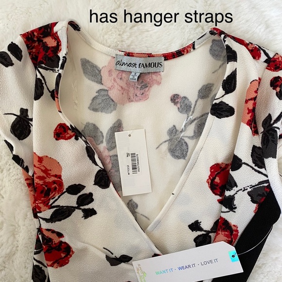 NWT Floral Print Wrap Asymmetrical Hem Mini Dress | Almost Famous Macy’s Bodycon - Picture 6 of 13